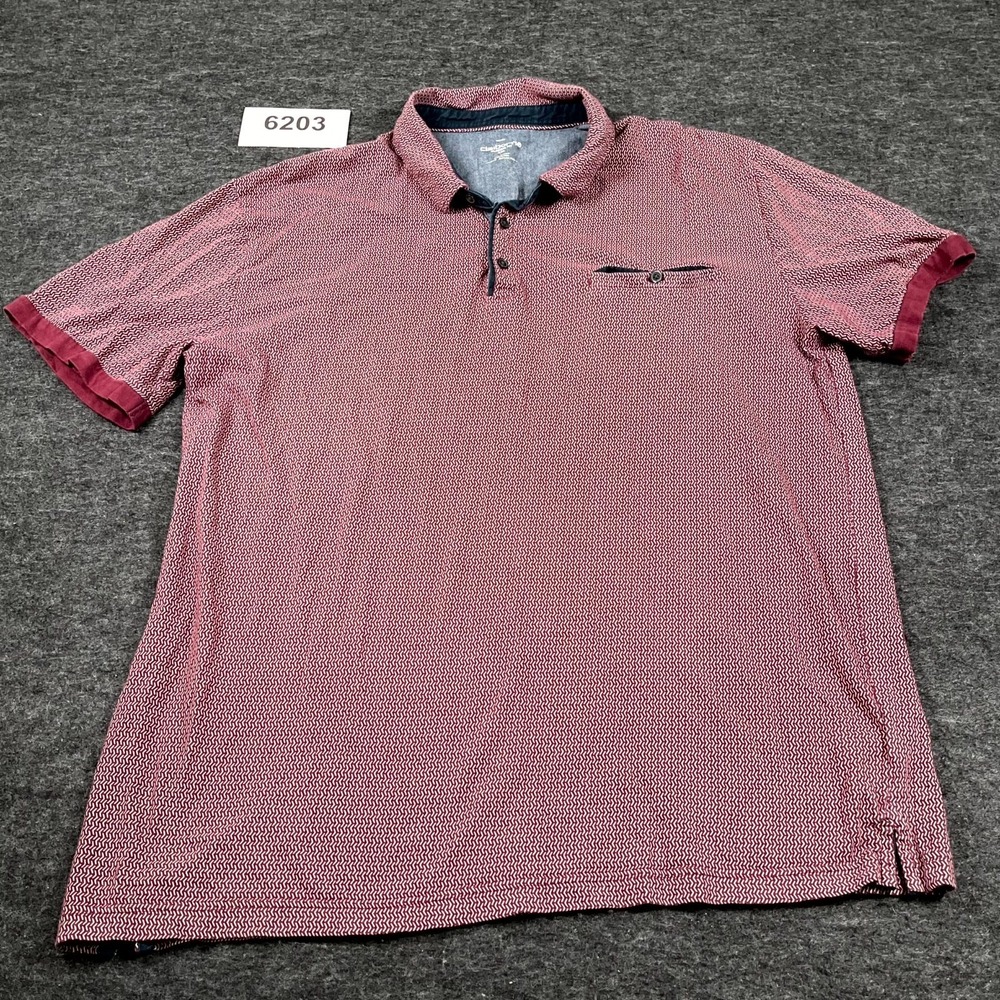 Claiborne Polo Shirt Mens 2XL Burgundy Geometric Cotton Classic Fit Outdoor
